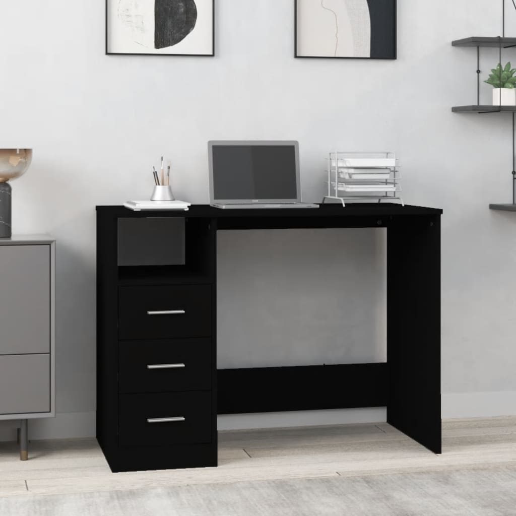 Skrivebord Med Skuffer Svart 102X50X76 Cm Konstruert Tre