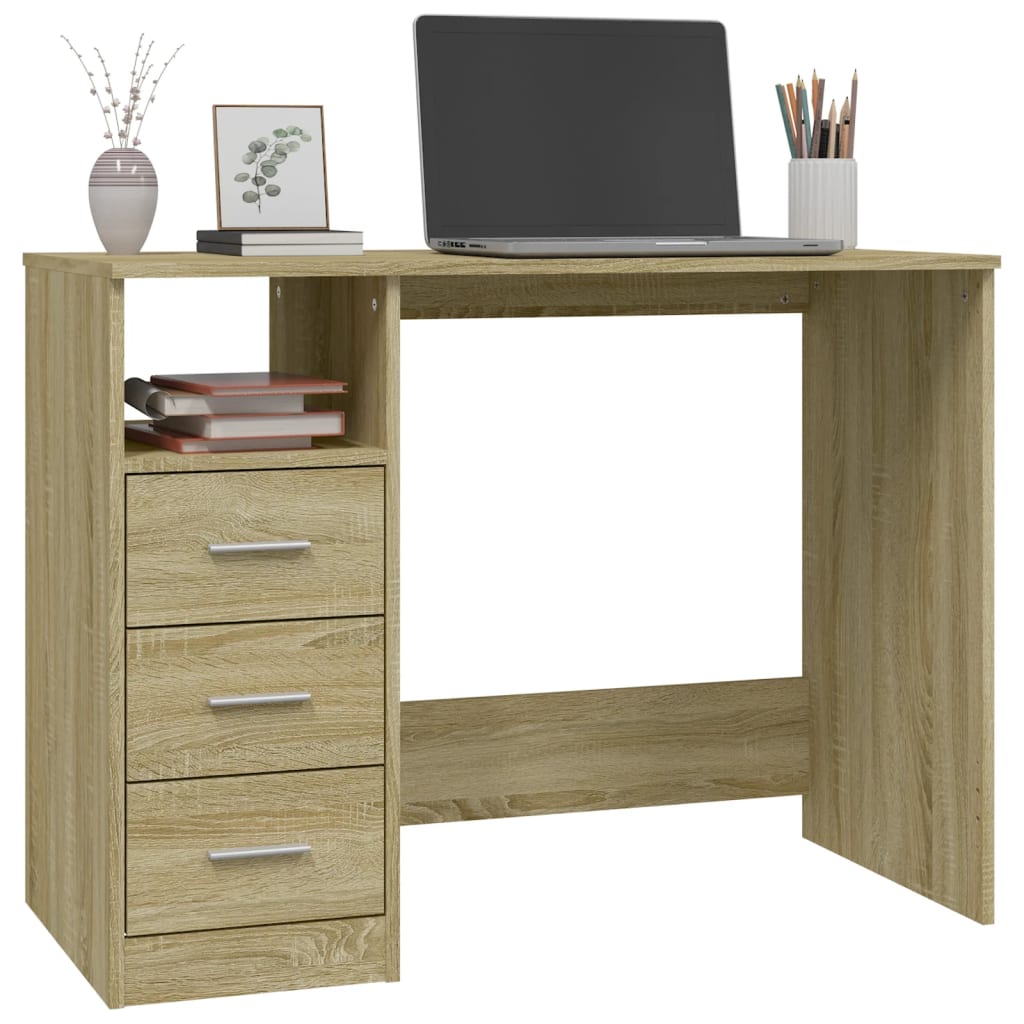 Skrivebord Med Skuffer Sonoma Eik 102X50X76 Cm Konstruert Tre