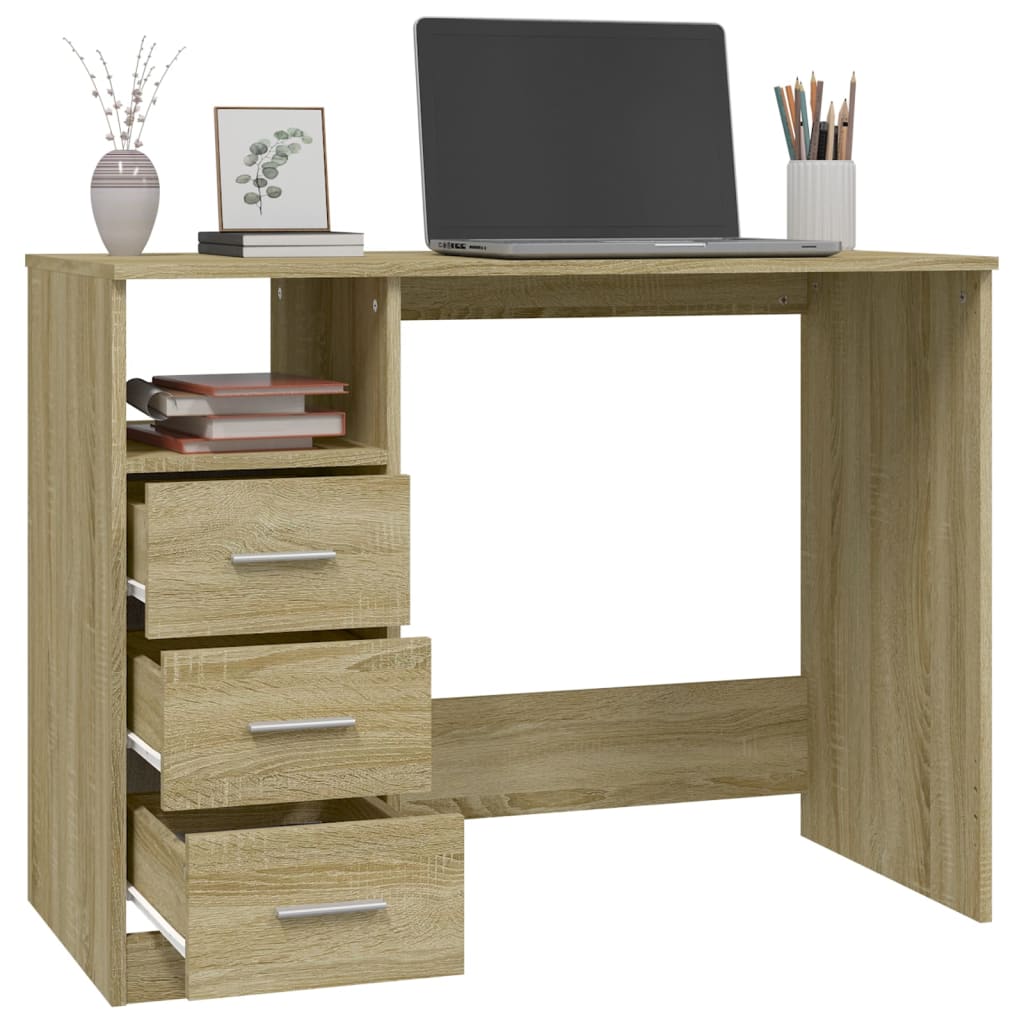 Skrivebord Med Skuffer Sonoma Eik 102X50X76 Cm Konstruert Tre