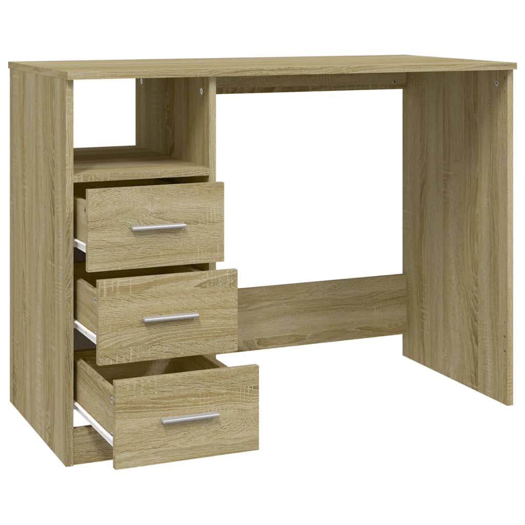 Skrivebord Med Skuffer Sonoma Eik 102X50X76 Cm Konstruert Tre