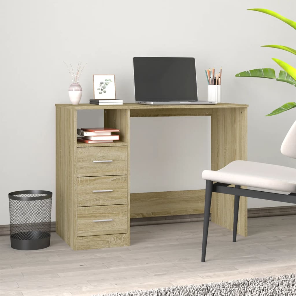 Skrivebord Med Skuffer Sonoma Eik 102X50X76 Cm Konstruert Tre