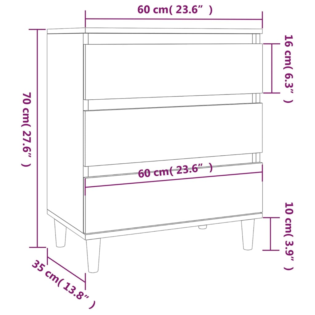 Skjenk Hvit 60X35X70 Cm Konstruert Tre