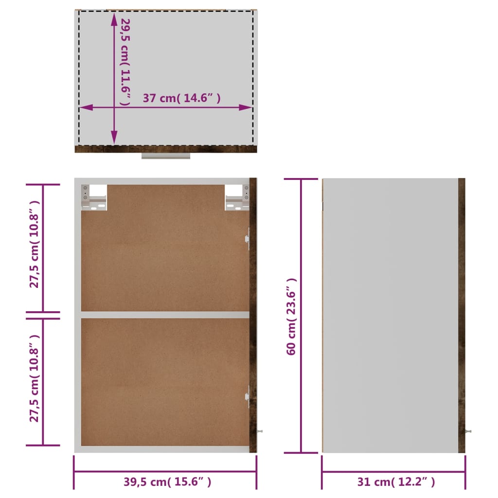 Vegghengt Skap &quot;Lyon&quot; Røkt Eik 39,5X31X60 Cm Konstruert Tre