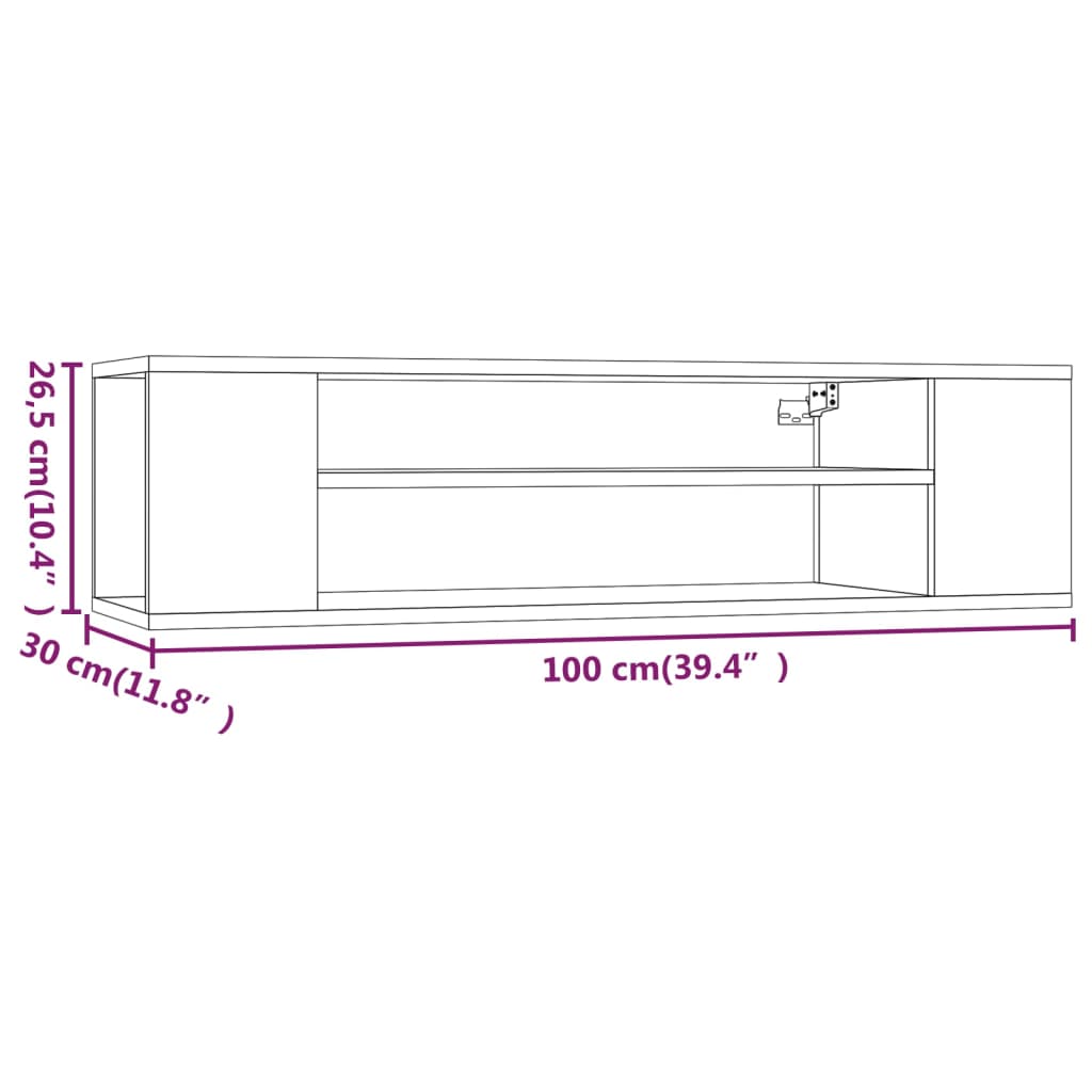 Hengende Tv-Benk Grå Sonoma 100X30X26,5 Cm Konstruert Tre
