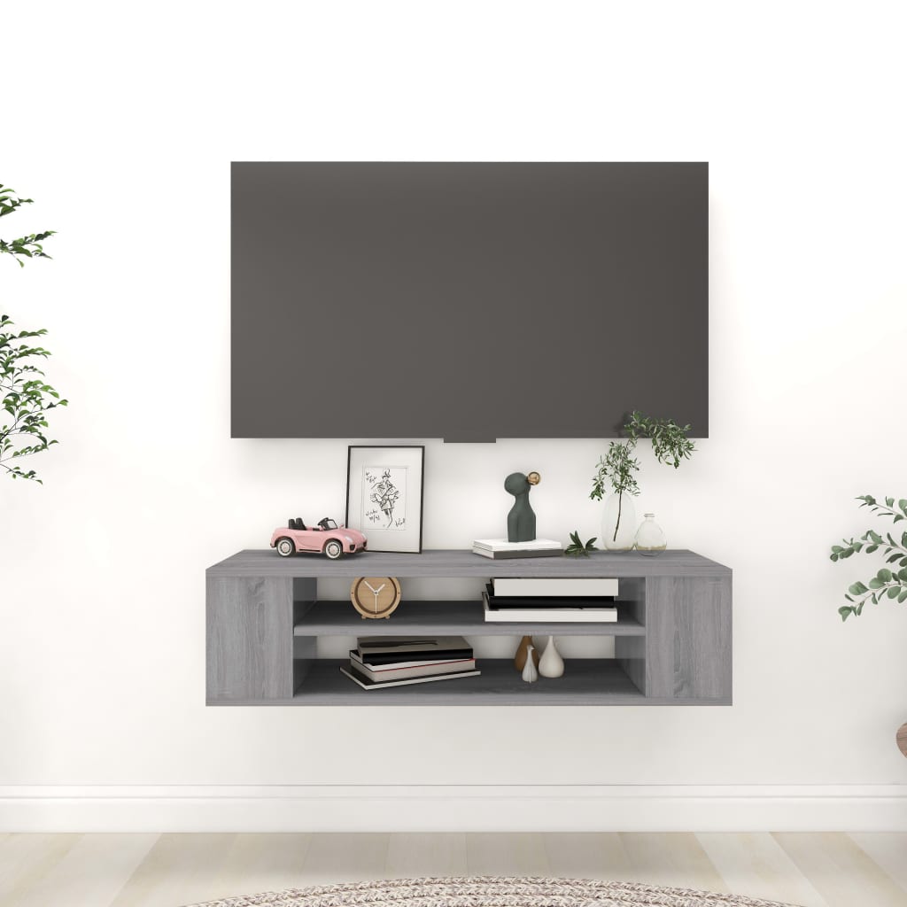 Hengende Tv-Benk Grå Sonoma 100X30X26,5 Cm Konstruert Tre
