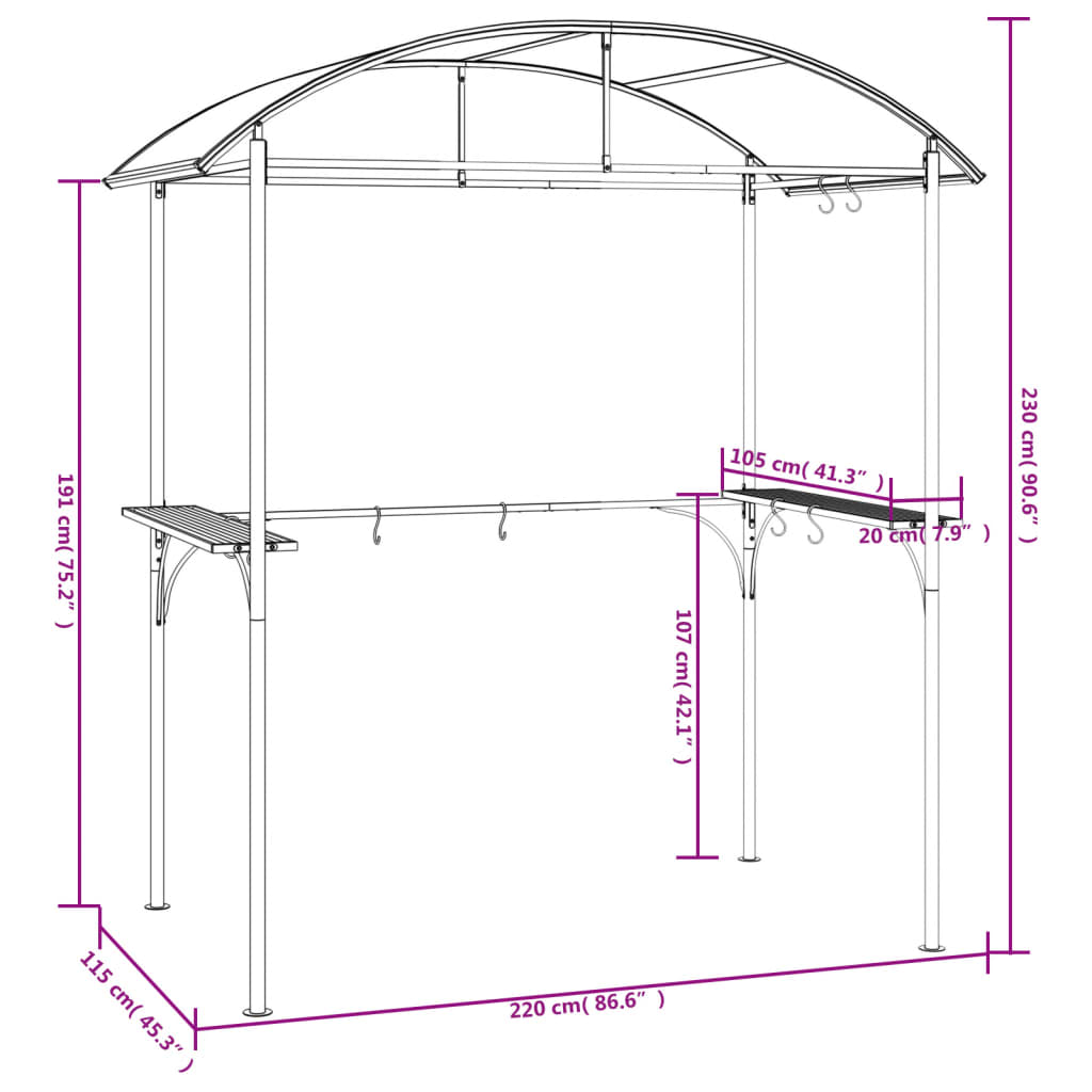 Grilltelt Med Sidehyller Antrasitt 220X115X230 Cm Stål