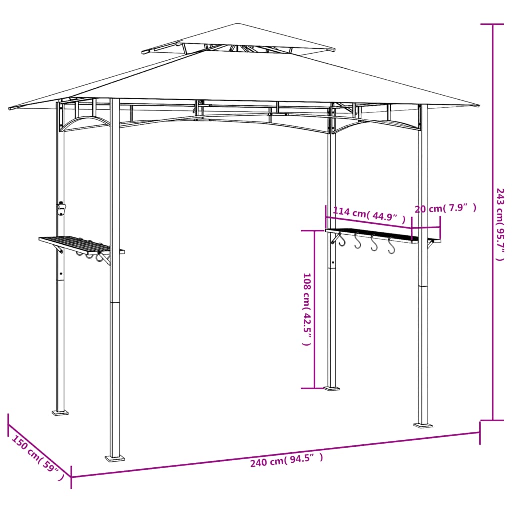 Grilltelt Med Sidehyller Antrasitt 240X150X243 Cm Stål