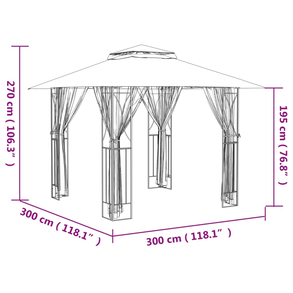 Paviljong Med Sidevegger Antrasitt 300X300X270 Cm Stål