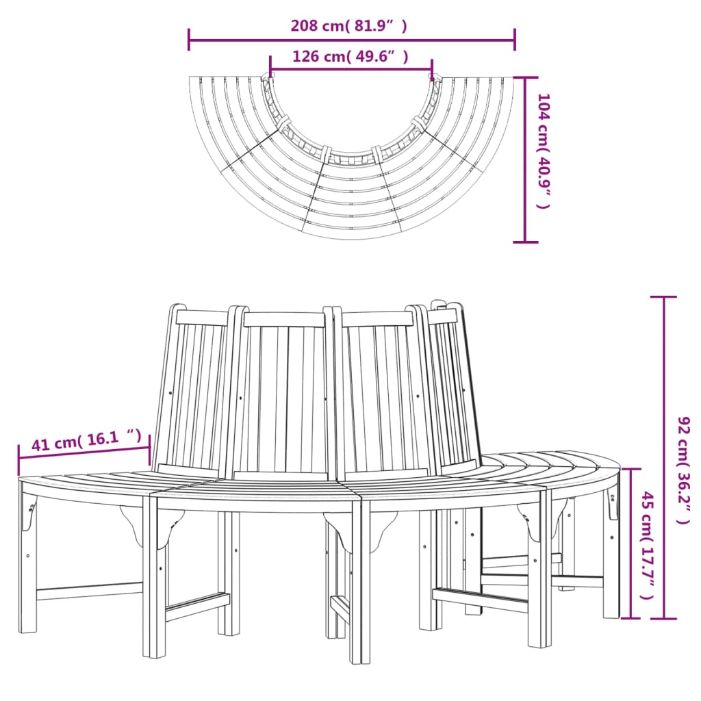 Halvrund Trebenk Ø208 Cm Heltre Eukalyptus