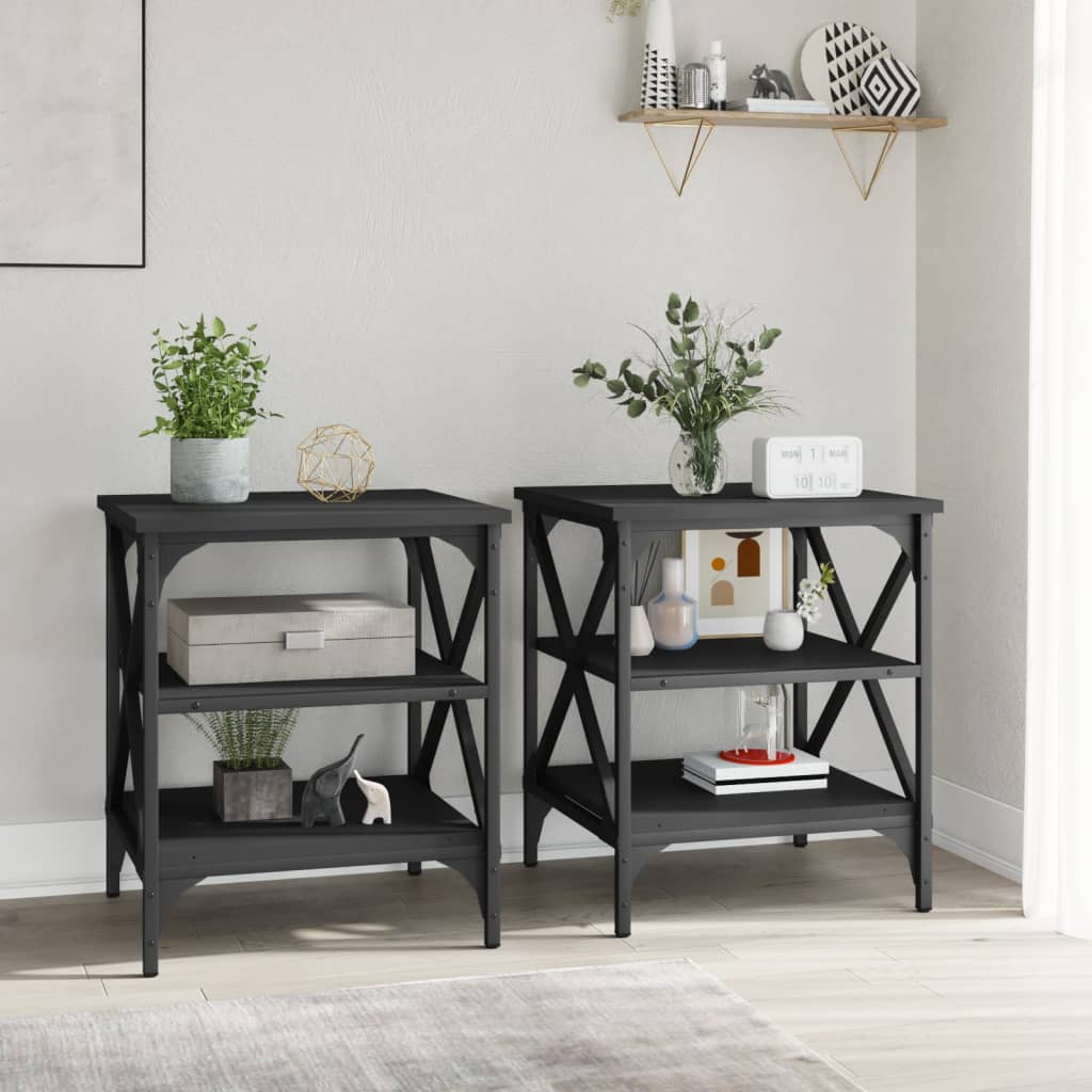 Sidebord 2 Stk Svart 40X42X50 Cm Konstruert Tre