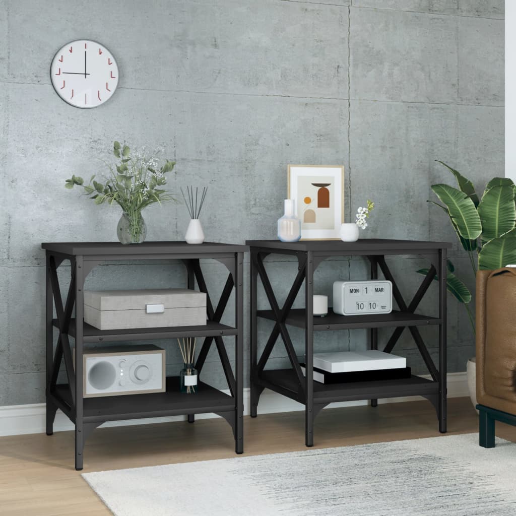 Sidebord 2 Stk Svart 40X42X50 Cm Konstruert Tre