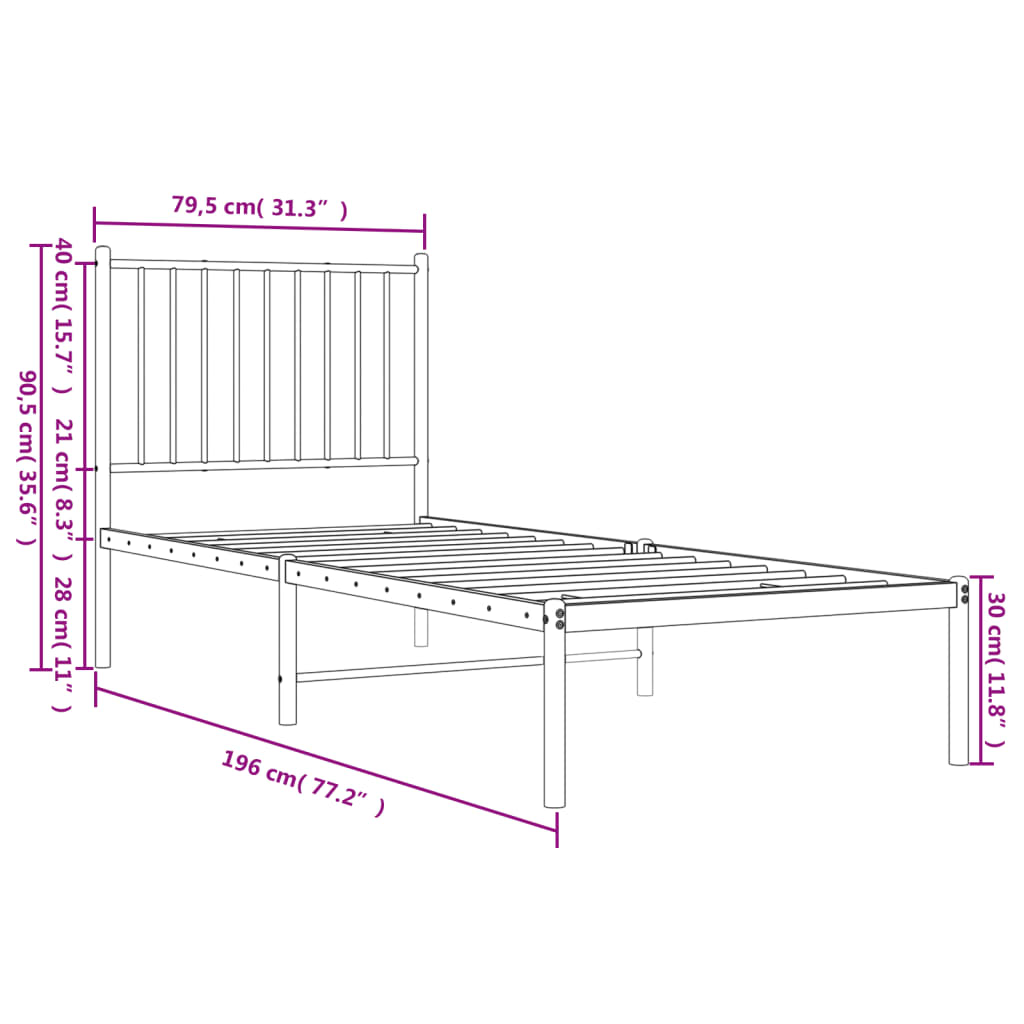 Sengeramme I Metall Med Hodegavl Svart 75X190 Cm