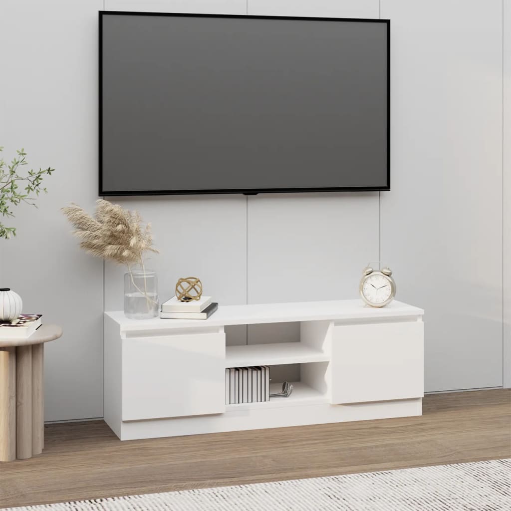 Tv-Benk Med Dør Hvit 102X30X36 Cm