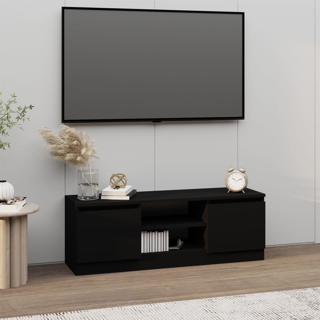 Tv-Benk Med Dør Svart 102X30X36 Cm