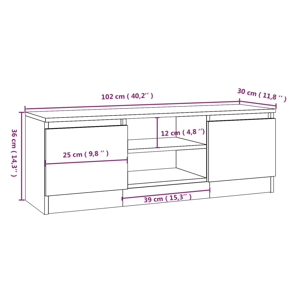 Tv-Benk Med Dør Sonoma Eik 102X30X36 Cm