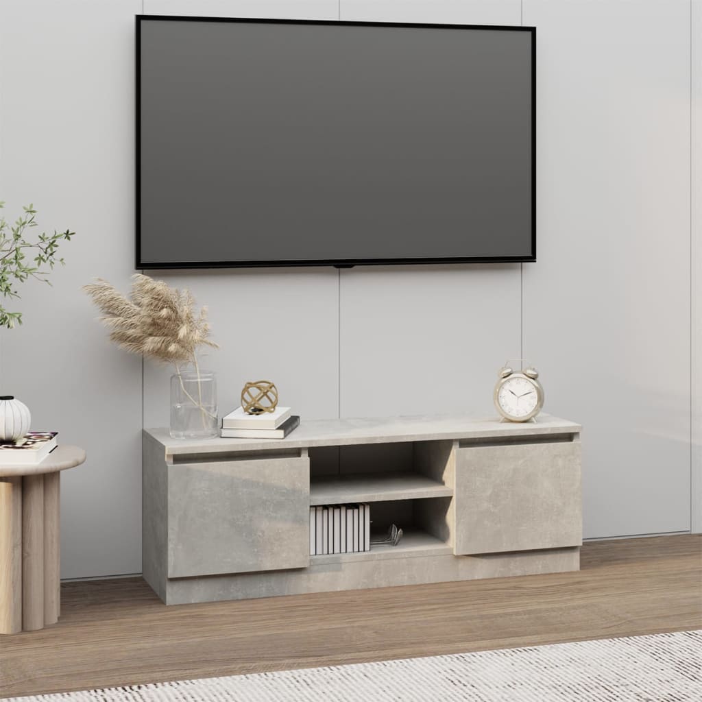 Tv-Benk Med Dør Betonggrå 102X30X36 Cm
