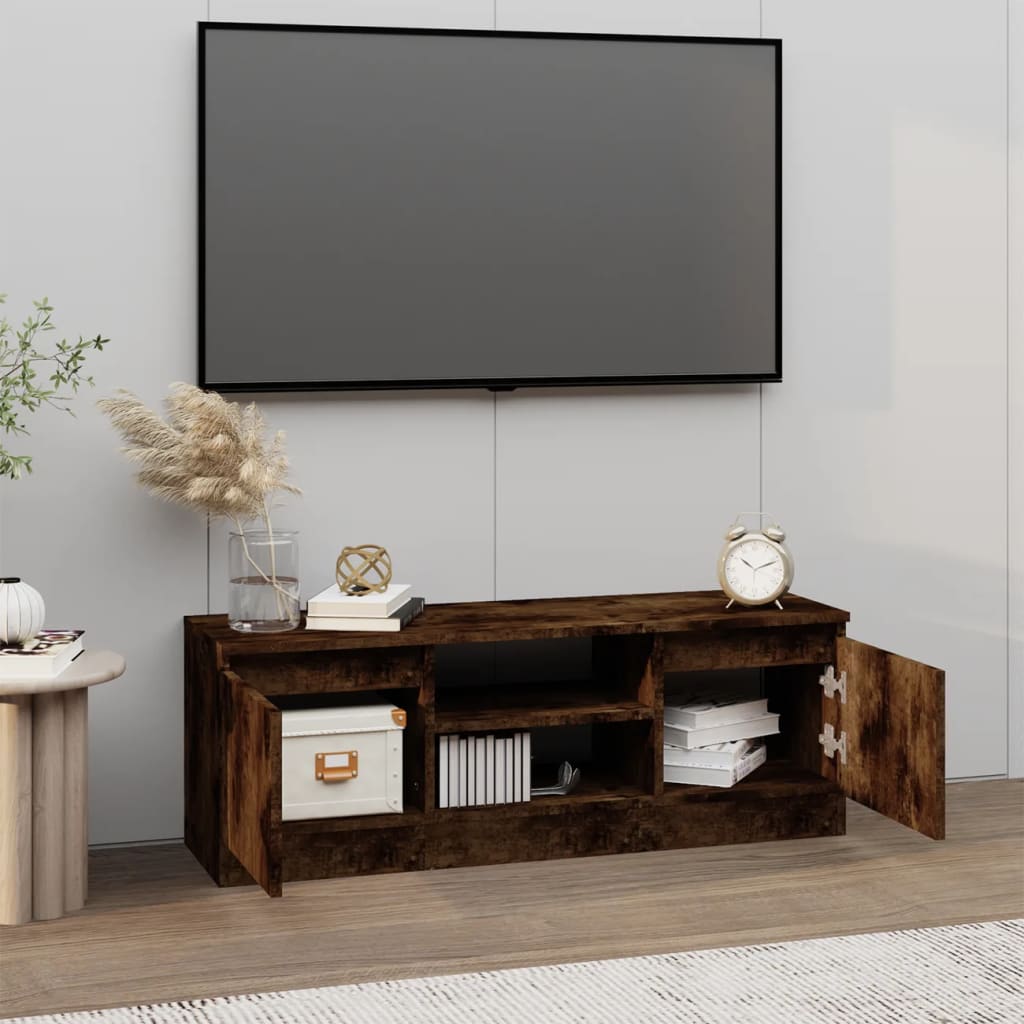 Tv-Benk Med Dør Røkt Eik 102X30X36 Cm
