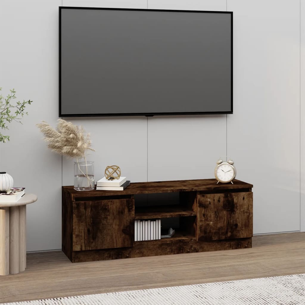 Tv-Benk Med Dør Røkt Eik 102X30X36 Cm