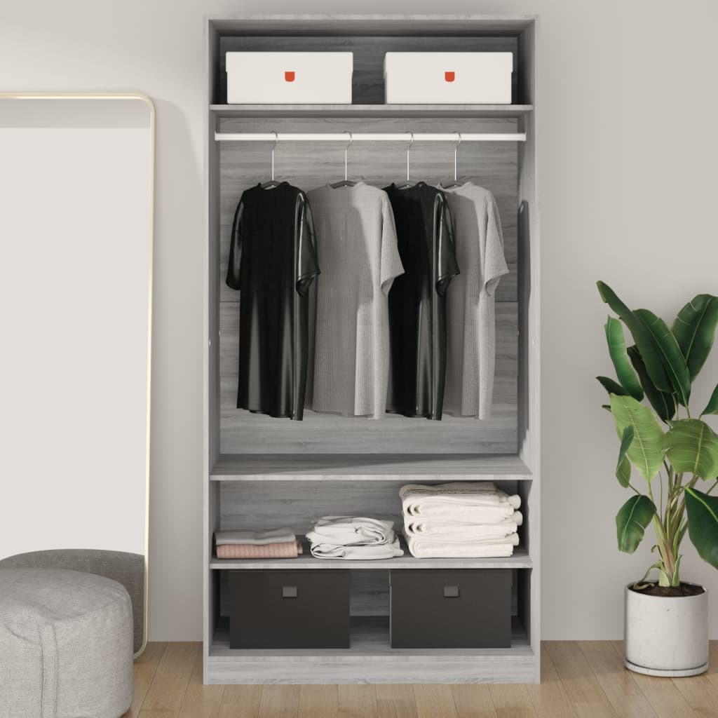 Garderobe Grå Sonoma 100X50X200 Cm Konstruert Tre