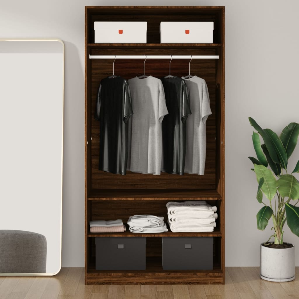 Garderobe Brun Eik 100X50X200 Cm Konstruert Tre