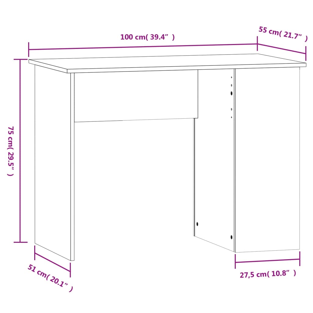 Skrivebord Høyglans Hvit 100X55X75 Cm Konstruert Tre