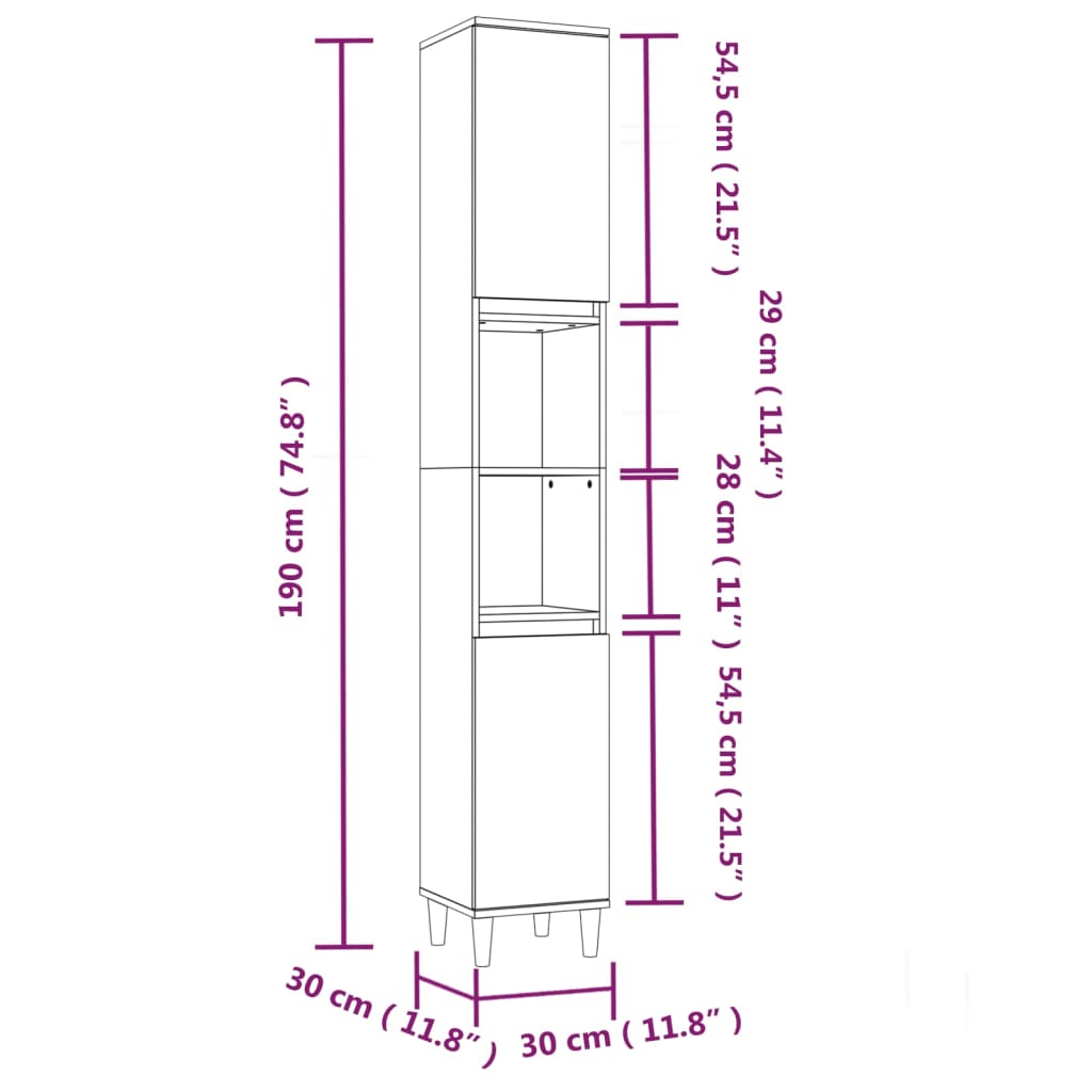 Baderomsskap Hvit 30X30X190 Cm Konstruert Tre