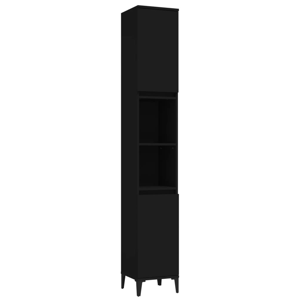 Baderomsskap Svart 30X30X190 Cm Konstruert Tre