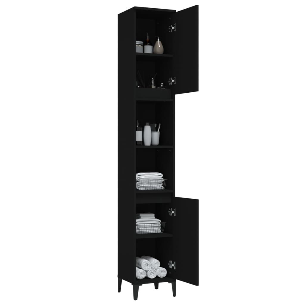 Baderomsskap Svart 30X30X190 Cm Konstruert Tre