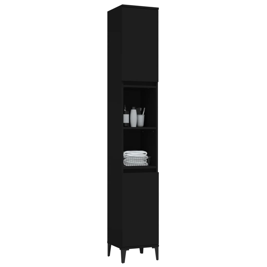 Baderomsskap Svart 30X30X190 Cm Konstruert Tre