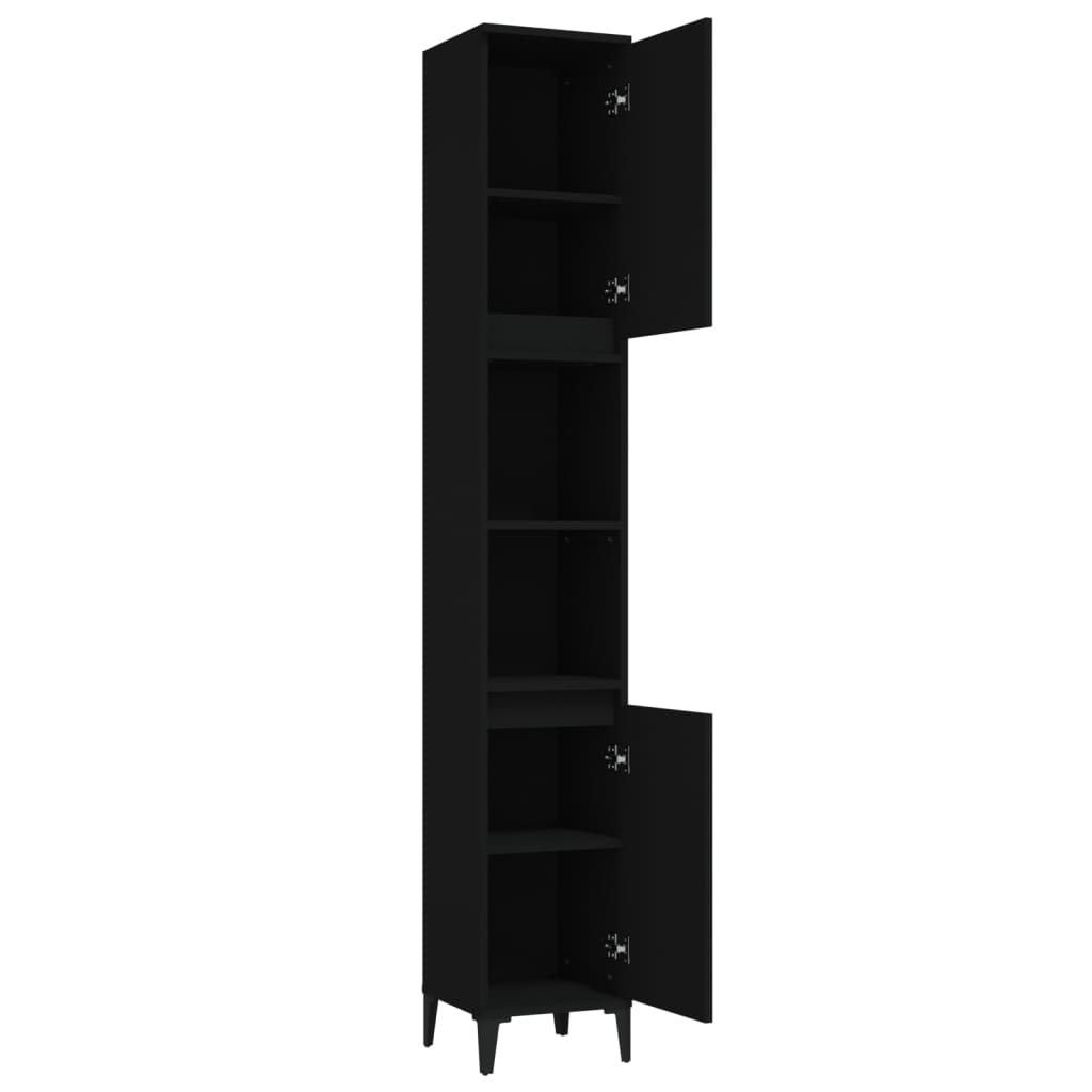 Baderomsskap Svart 30X30X190 Cm Konstruert Tre