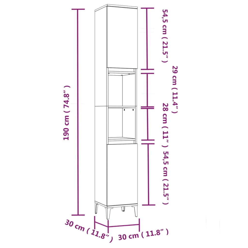 Baderomsskap Svart 30X30X190 Cm Konstruert Tre