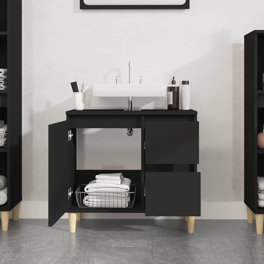 Baderomsskap Svart 65X33X60 Cm Konstruert Tre