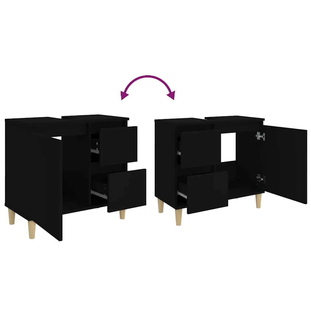 Baderomsskap Svart 65X33X60 Cm Konstruert Tre