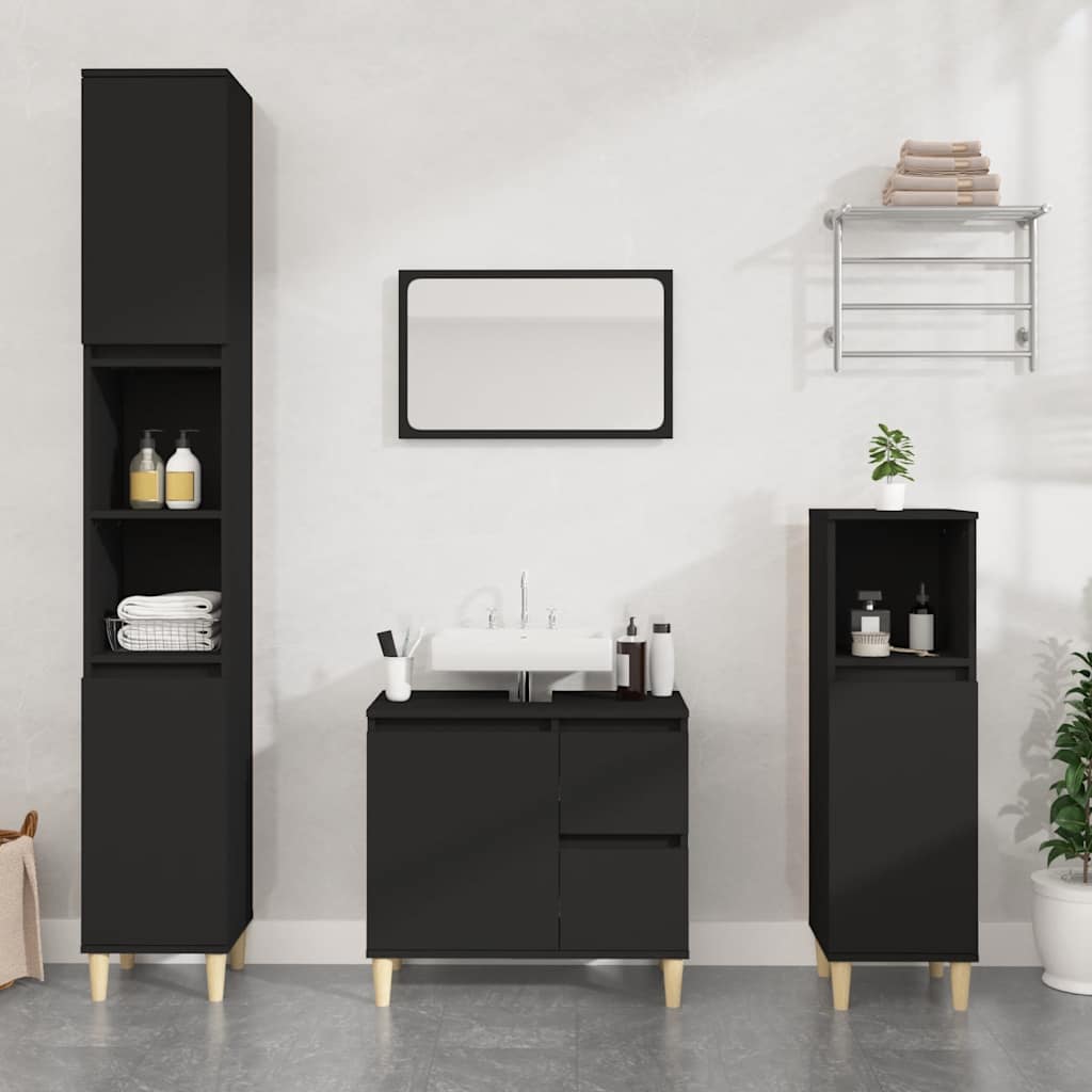 Baderomsskap Svart 65X33X60 Cm Konstruert Tre