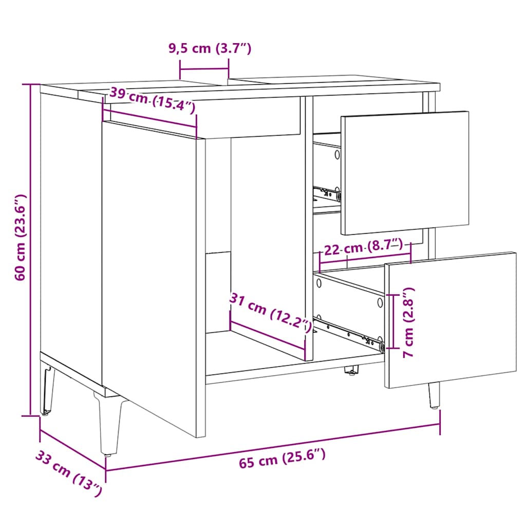Baderomsskap Hvit 65X33X60 Cm Konstruert Tre