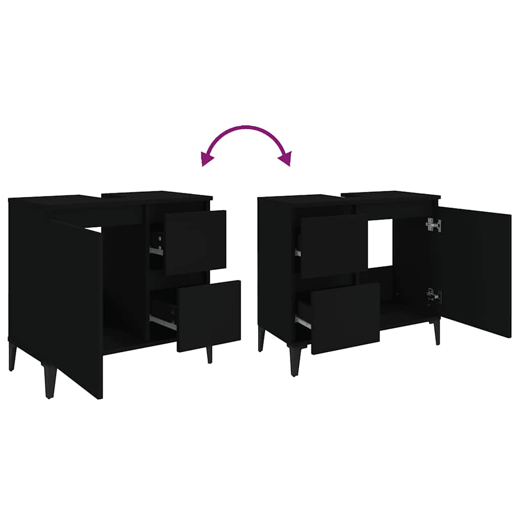 Baderomsskap Svart 65X33X60 Cm Konstruert Tre