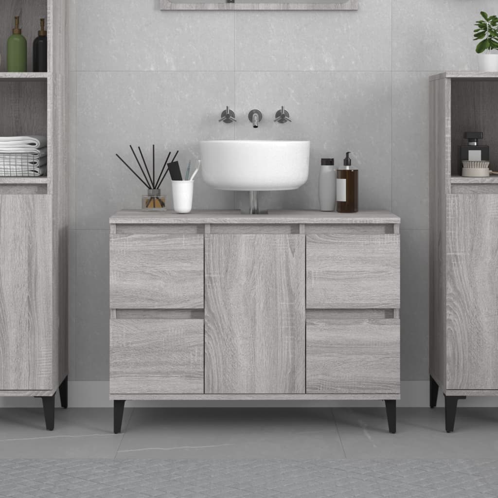 Servantskap Grå Eik 80X33X60 Cm Konstruert Tre