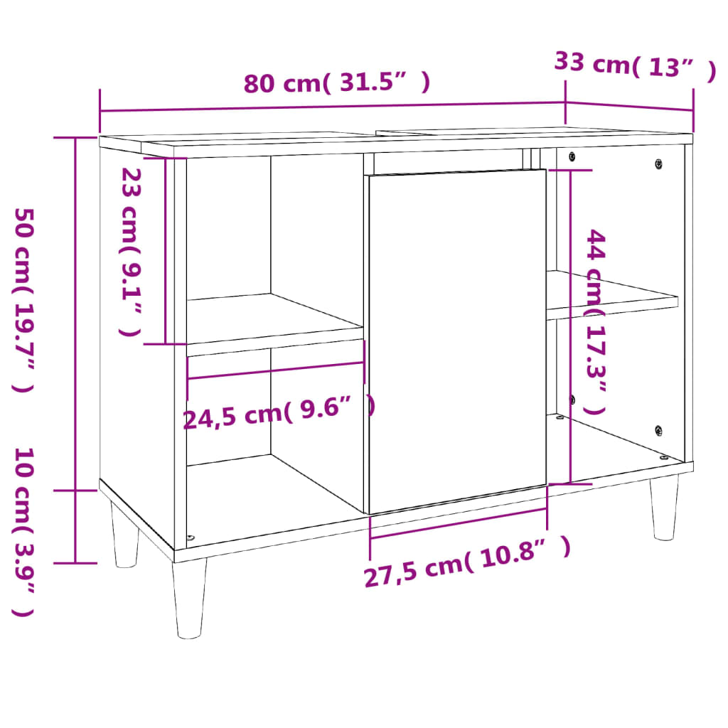 Servantskap Brun Eik 80X33X60 Cm Konstruert Tre