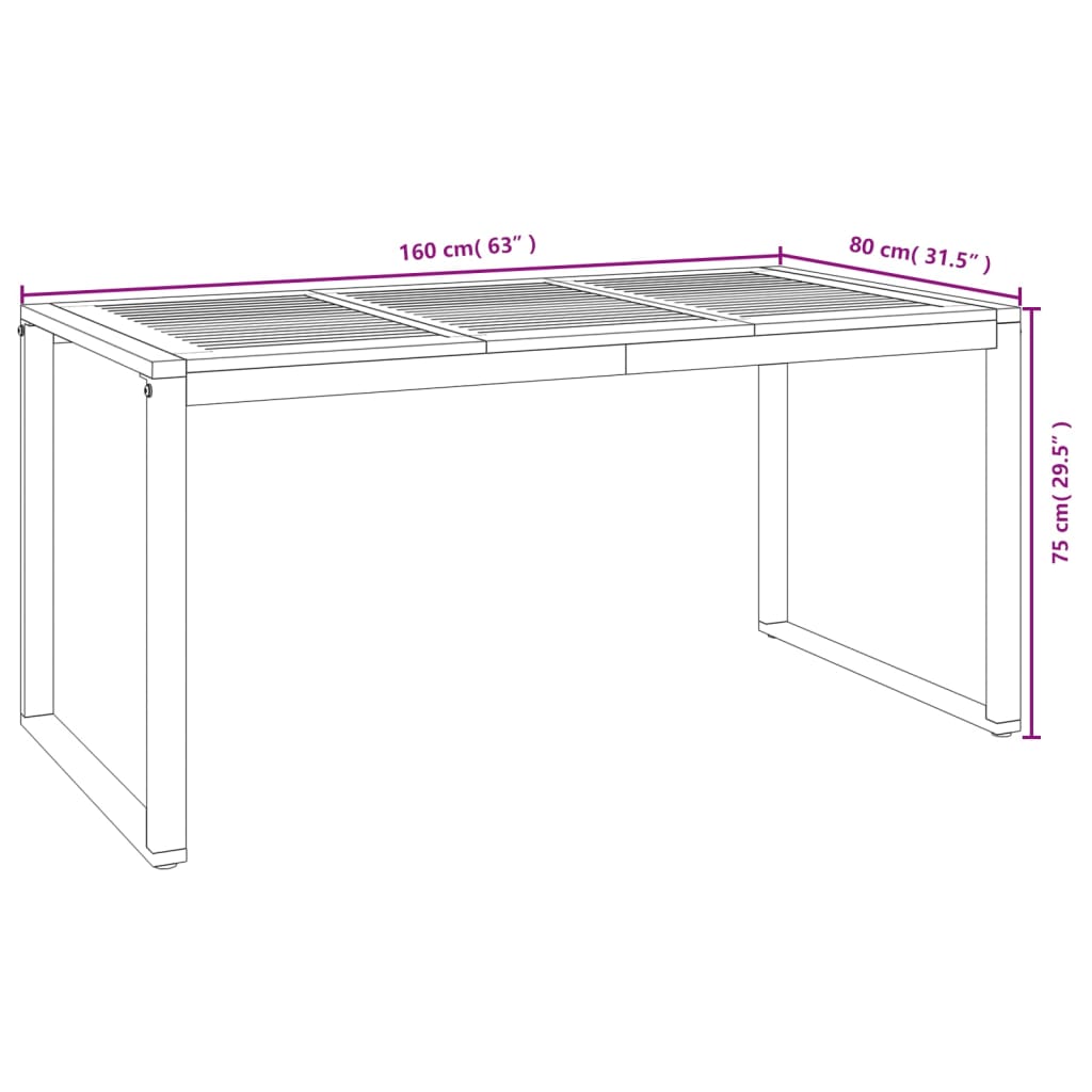 Hagebord Med U-Ben 160X80X75 Cm Heltre Akasie