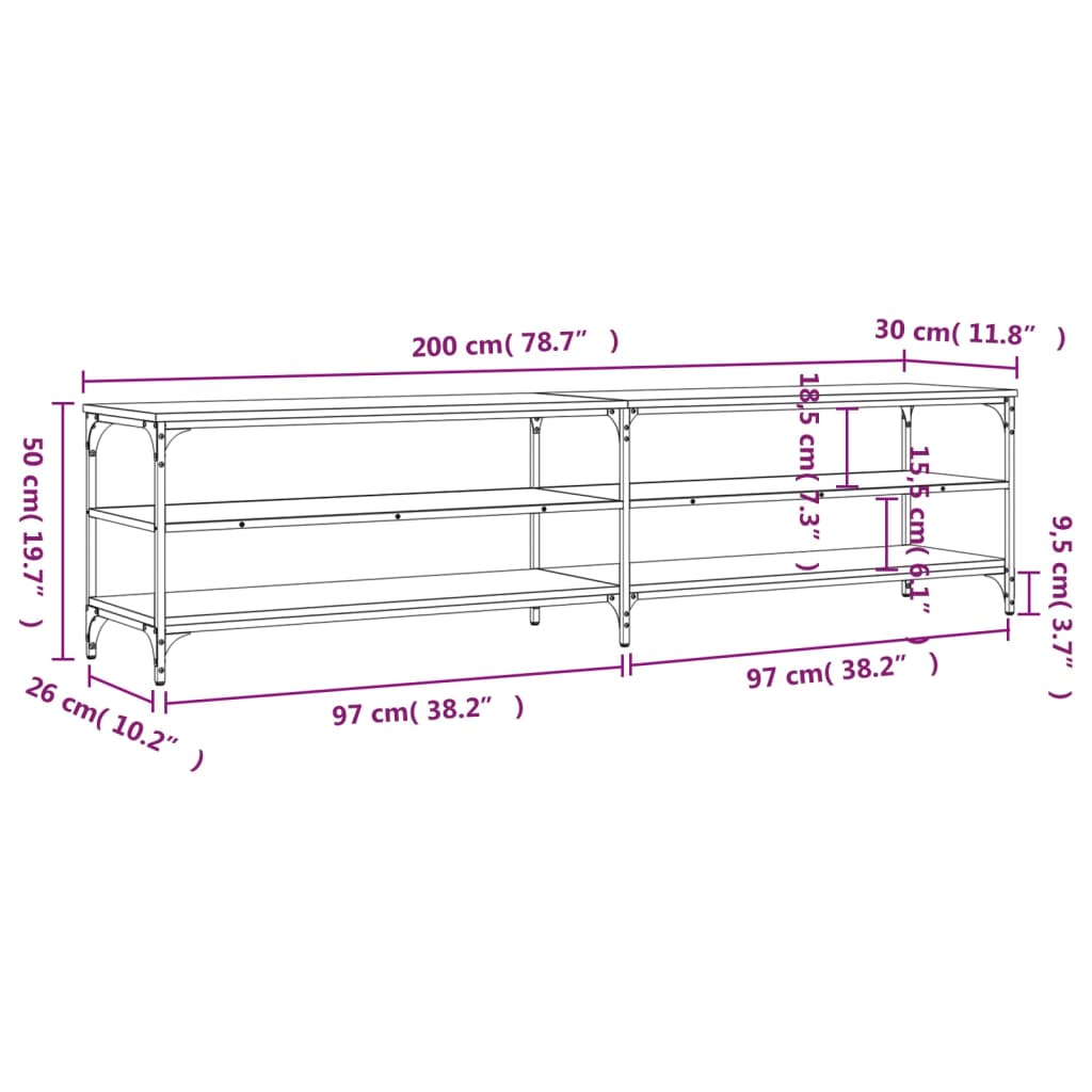 Tv-Benk Sonoma Eik 200X30X50 Cm Konstruert Tre Og Metall