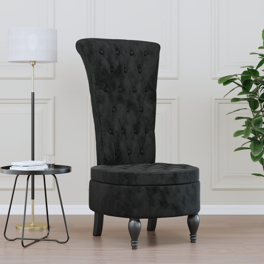 Stol Med Høy Ryggstøtte Svart Fløyel Knappdesign
