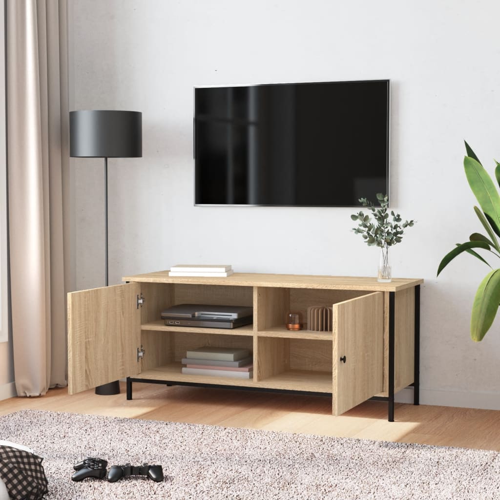 Tv-Benk Med Dører Sonoma Eik 102X35X45 Cm Konstruert Tre