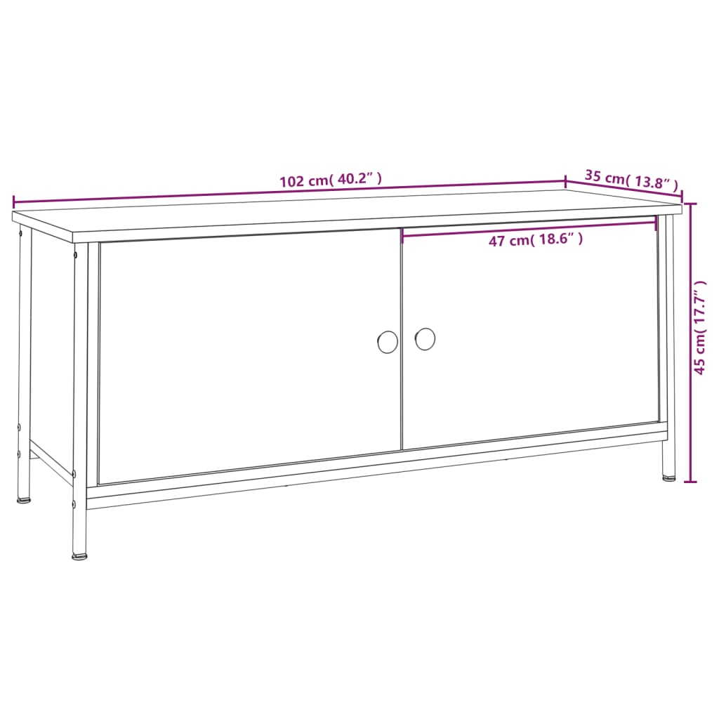 Tv-Benk Med Dører Sonoma Eik 102X35X45 Cm Konstruert Tre