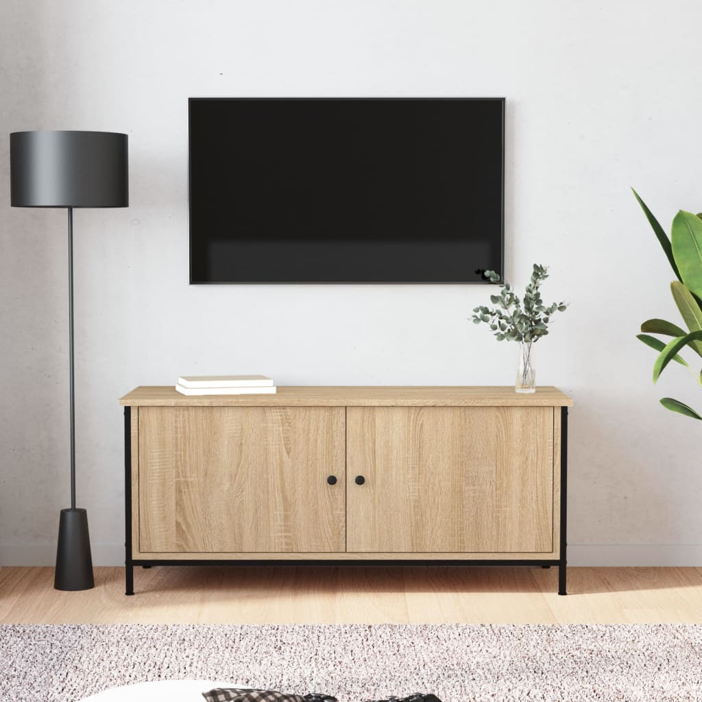 Tv-Benk Med Dører Sonoma Eik 102X35X45 Cm Konstruert Tre