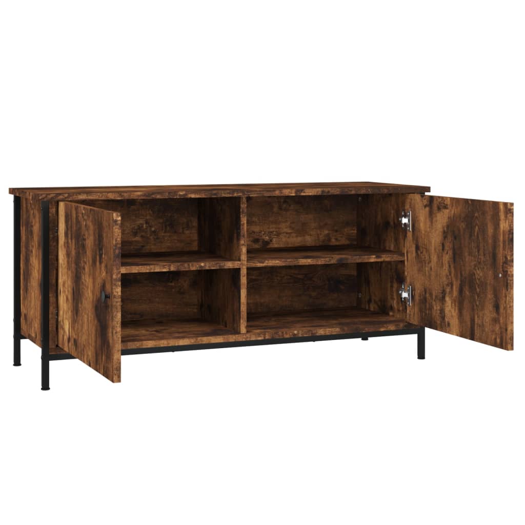 Tv-Benk Med Dører Røkt Eik 102X35X45 Cm Konstruert Tre