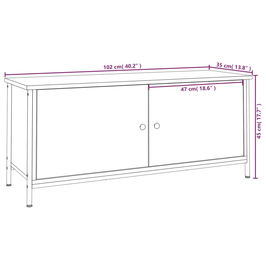 Tv-Benk Med Dører Røkt Eik 102X35X45 Cm Konstruert Tre