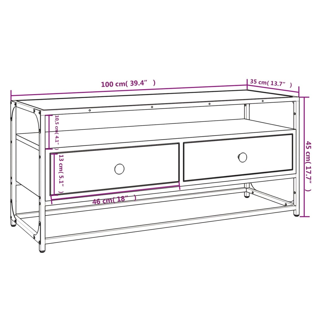 Tv-Benk Grå Sonoma 100X35X45 Cm Konstruert Tre