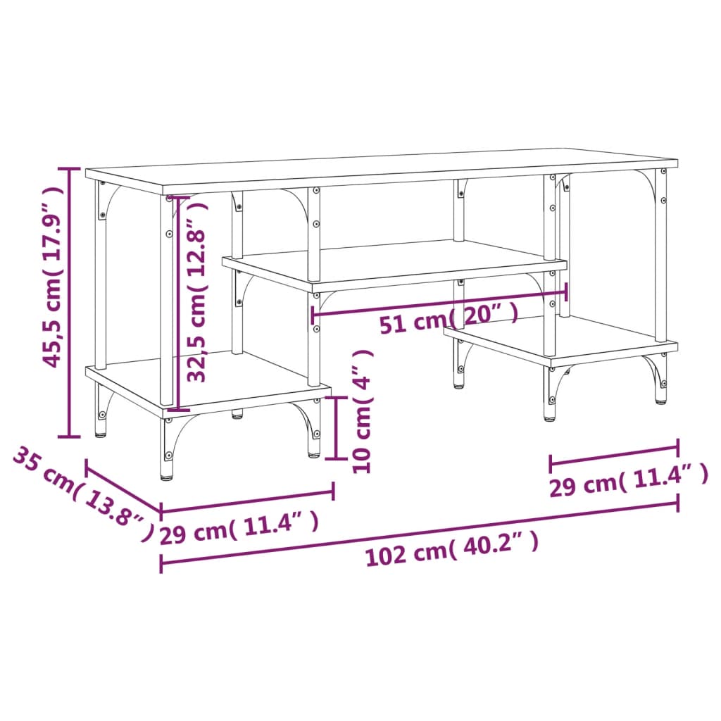 Tv-Benk Sonoma Eik 102X35X45,5 Cm Konstruert Tre