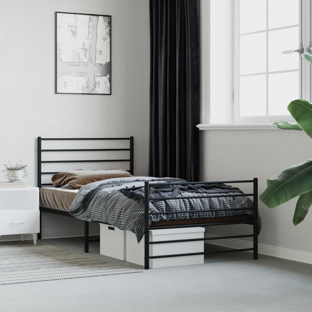 Sengeramme I Metall Med Hode- Og Fotgavl Svart 80X200 Cm