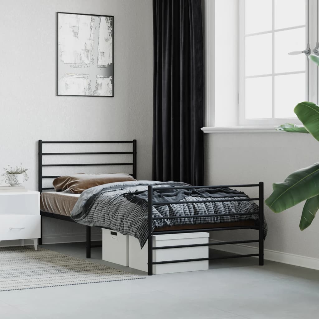 Sengeramme I Metall Med Hode- Og Fotgavl Svart 90X200 Cm